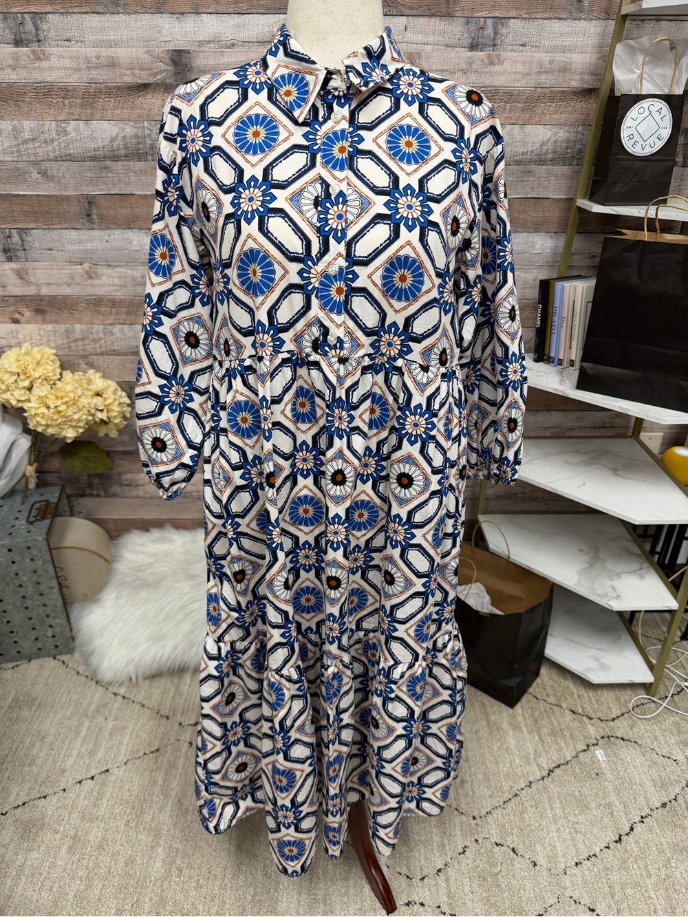 Maeve by Anthropologie Geometric Floral Print Shirt Dress M